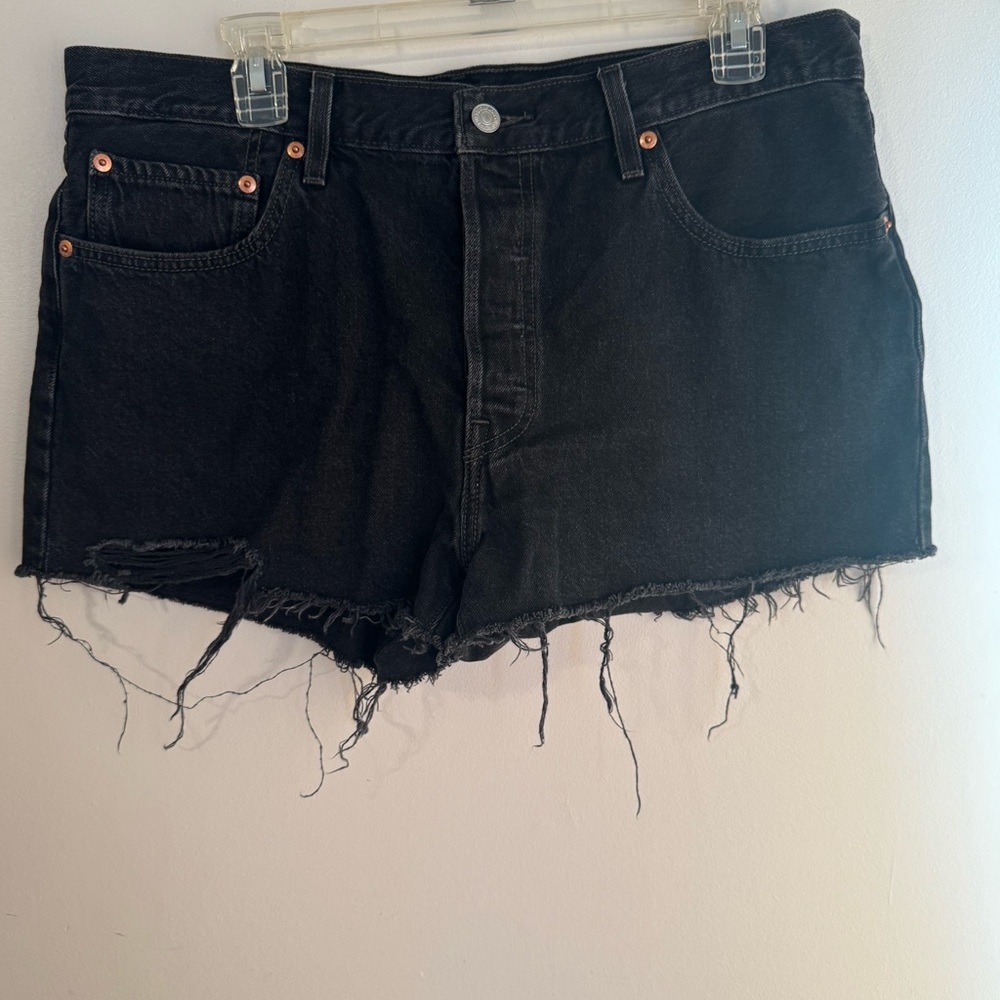Levi's Black Frayed Jean Shorts Button Fly Size 33